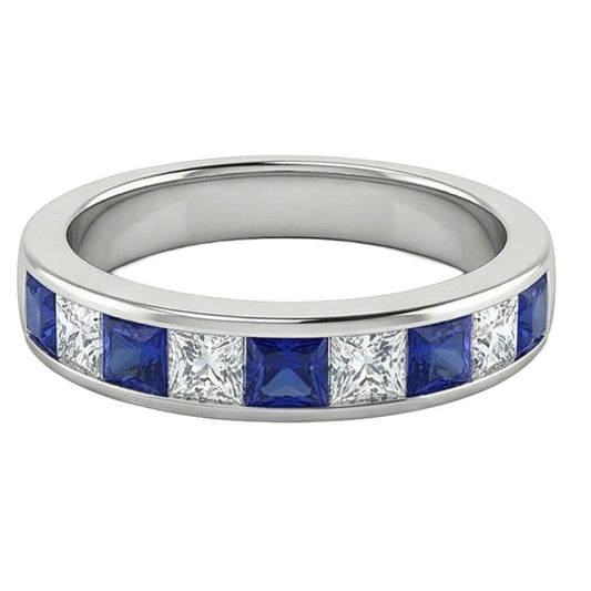 Bracelet Éternité Princesse Saphir & Diamant Naturels Extraits des Mines ( et non cultivés en laboratoire ) Or Blanc 1 Carat