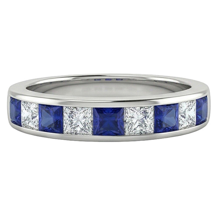 Bracelet Éternité Princesse Saphir & Diamant Naturels Extraits des Mines ( et non cultivés en laboratoire ) Or Blanc 1 Carat
