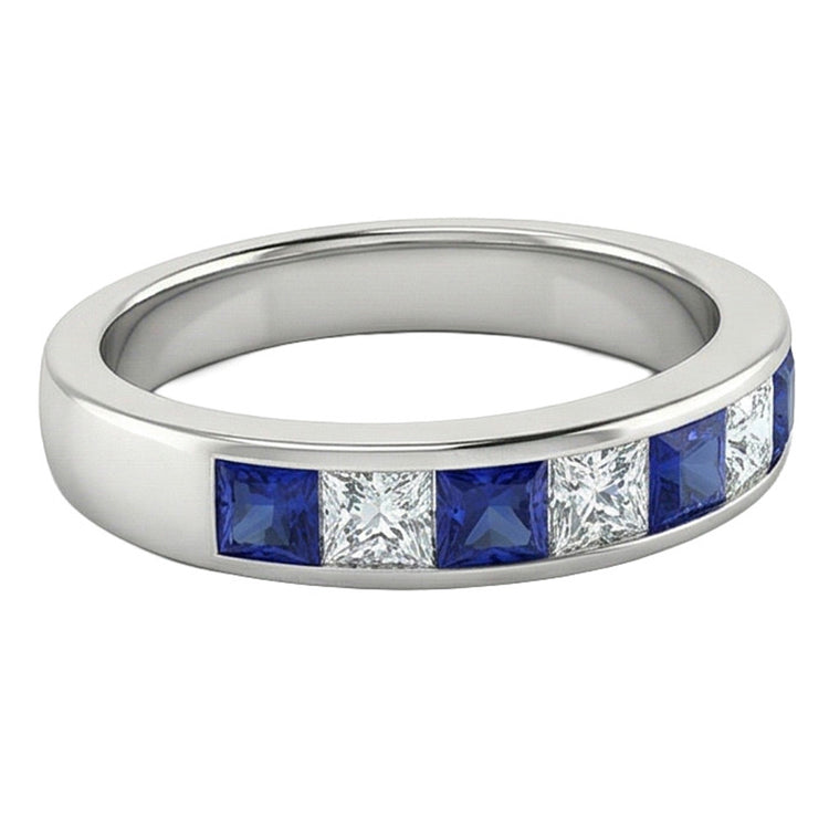 Bracelet Éternité Princesse Saphir & Diamant Naturels Extraits des Mines ( et non cultivés en laboratoire ) Or Blanc 1 Carat