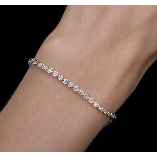 Bracelet Femme Authentique Diamant 5 Carats Lunette Sertie Or Jaune 