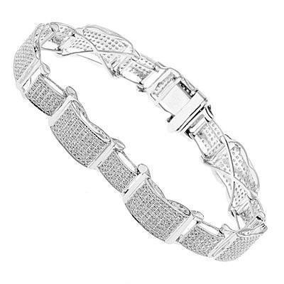 Bracelet Homme 16 Carats Avec Petits Naturel Diamants En Or Blanc 14K