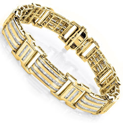 Bracelet Homme 9.10 Carats Lunette Sertie Réel Diamant Baguette Or Jaune 14K