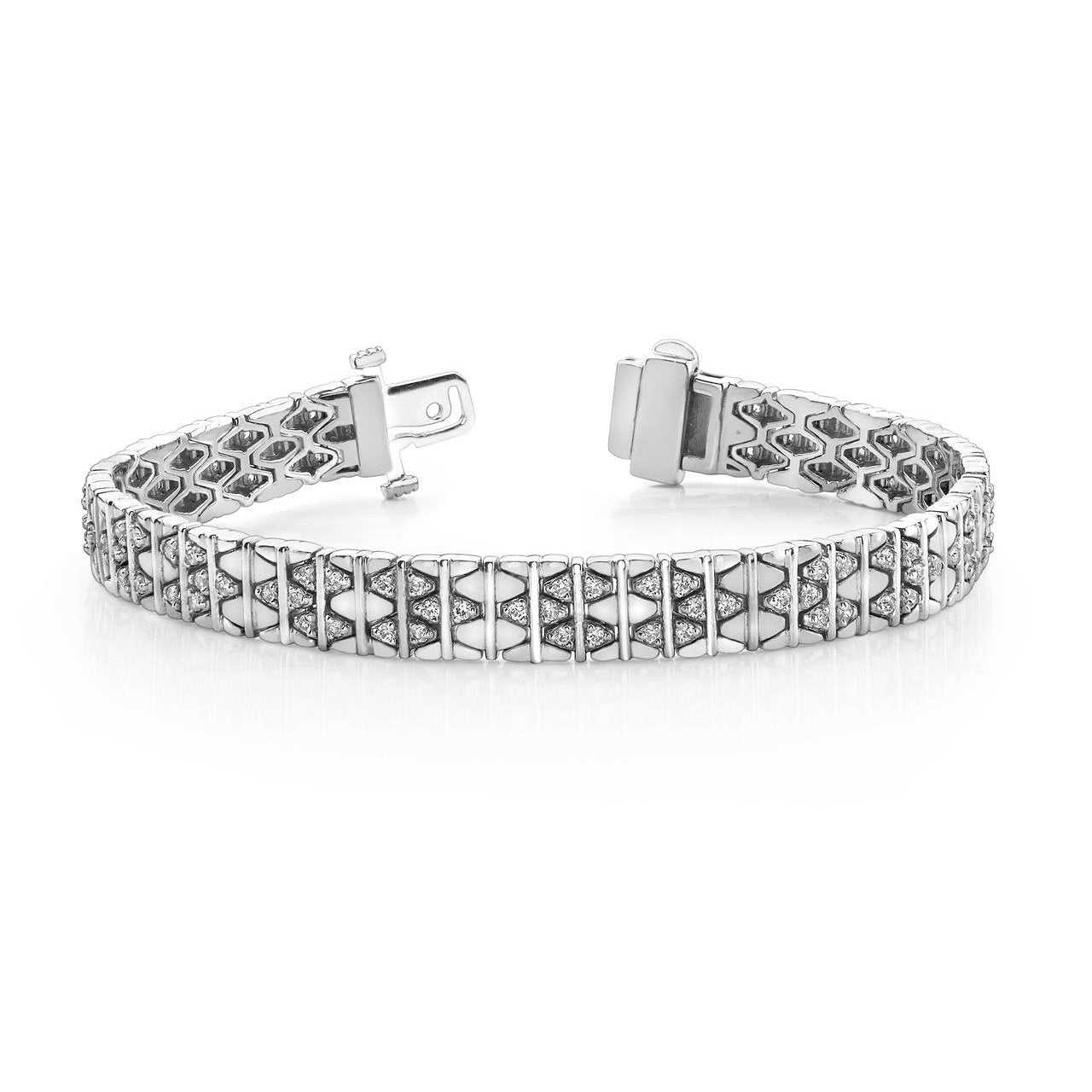 Bracelet Homme Brique Réel Diamant Rond 10 Carats Or Blanc 14K Bijoux