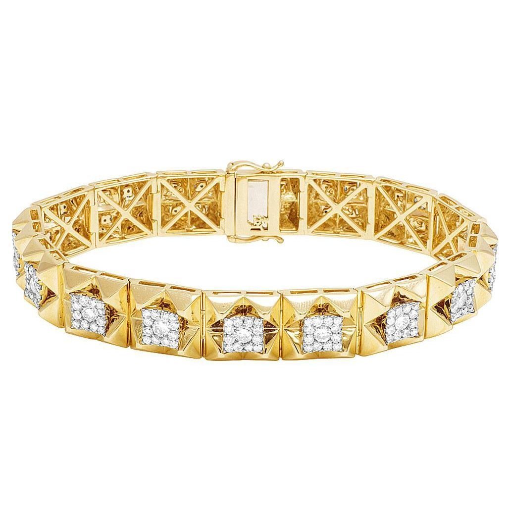 Bracelet Homme Carré Naturel Diamant 5 Carats Or Jaune 14K