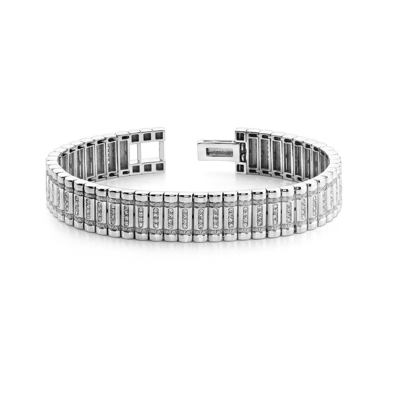 Bracelet Homme Colonne Réel Diamants Ronds 5 Carats Or Blanc 14K