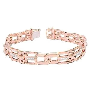 Bracelet Homme Lien Petits Réel Diamants 1 Carat Or Rose 14K