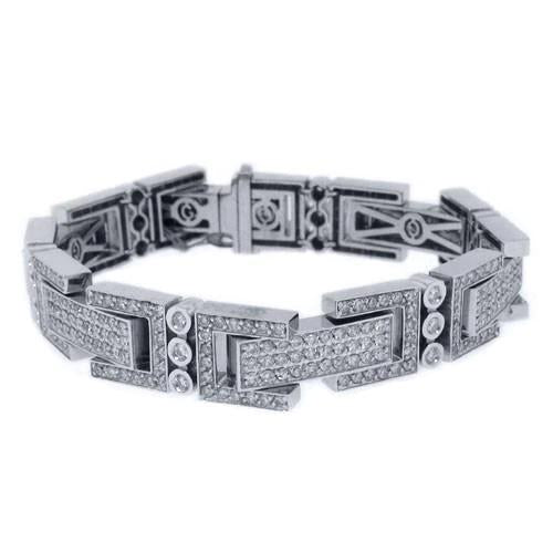 Bracelet Homme Naturel Diamant Rond 18 Carats Or Blanc 14K
