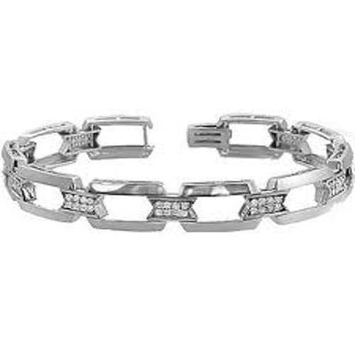 Bracelet Homme Naturel Diamant Rond 2 Carats Or Blanc 14K