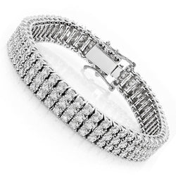 Bracelet Homme Naturel Diamants Etincelants A Triple Rangée De 11.80 Carats Wg 14K
