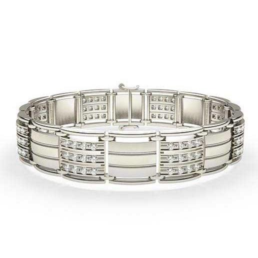 Bracelet Homme Or Blanc 14K 3 Carats Véritable Diamants Taille Brillant Neuf