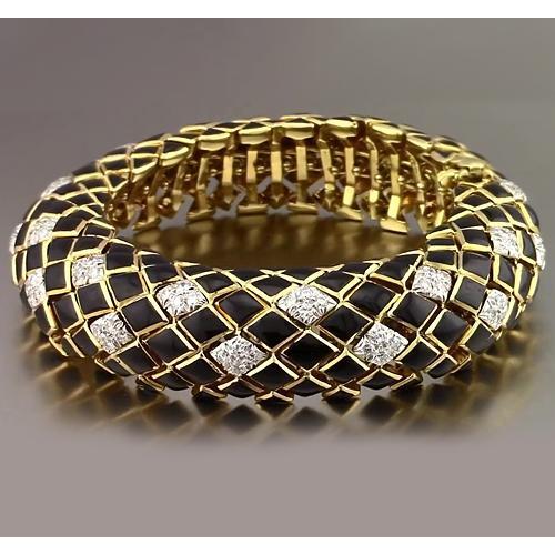 Bracelet Homme Or Jaune Noir Réel Diamant 4.80 Carats Bijoux Neuf