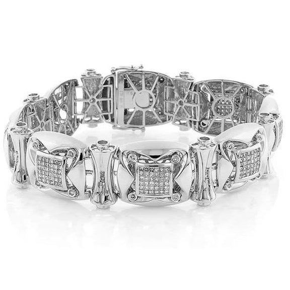 Bracelet Homme Petits Réel Diamants Scintillants Or Blanc 14K 9 Carats