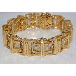 Bracelet Homme Princess & Round Véritable Diamant 9 Carats Or Jaune 14K