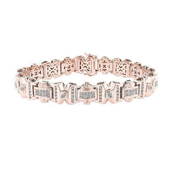 Bracelet Homme Princesse Or Rose 14K Avec Réel Diamant Rond 9 Carats