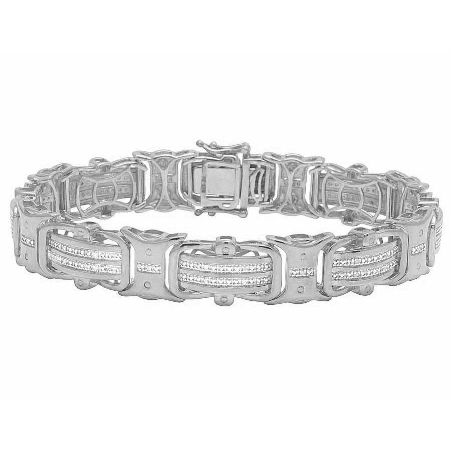 Bracelet Homme Réel Diamants Forme Ronde 6 Carats Or Blanc 14K