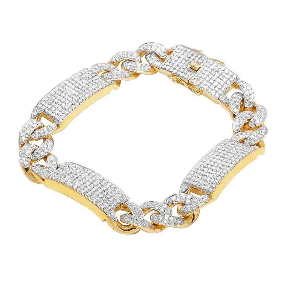Bracelet Homme Rond 14 Carats Petits Naturel Diamants Glacés Or Jaune