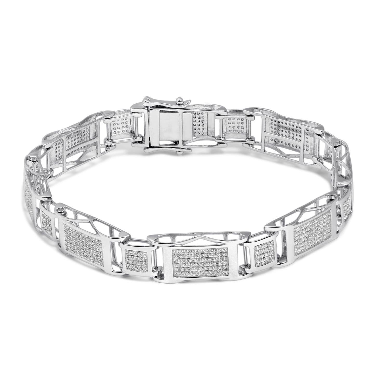 Bracelet Homme Taille Brillant 8.90 Carats Véritable Diamants Or Blanc 14K
