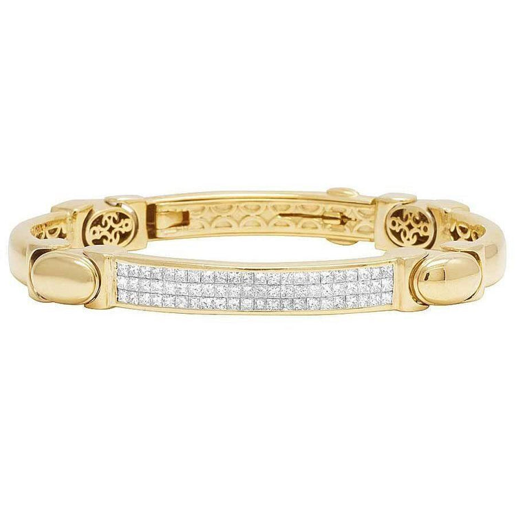 Bracelet Homme Véritable Diamant Taille Princesse 3.30 Carats Or Jaune 14K