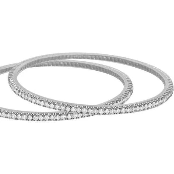 Bracelet Jonc En Or Blanc Massif Avec Réel Diamants Ronds Etincelants De 2,50 Carats