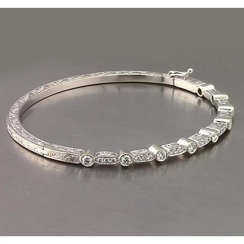 Bracelet Jonc En Réel Diamant De 1,40 Carats Avec Style Filigrane Or Blanc de 14K