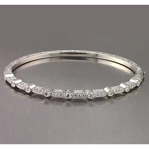 Bracelet Jonc En Réel Diamant De 1,40 Carats Avec Style Filigrane Or Blanc de 14K