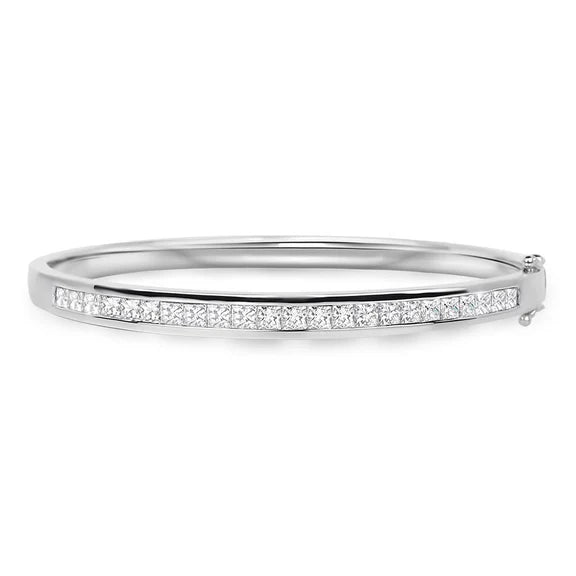 Bracelet Jonc En Réel Diamant De 3,45 Carats De Taille Princesse En Or Blanc De 14K Pour Femme