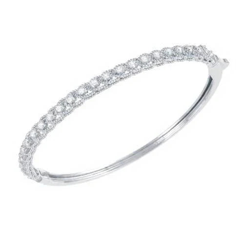 Bracelet Jonc En Réel Diamant De Taille Ronde Pour Femme De 2,50 Carats Avec Or Blanc De 14K