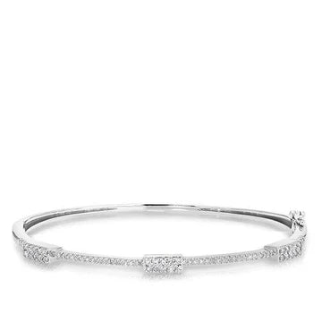 Bracelet Jonc En Réel Diamants Ronds De 3,75 Cts Avec Or Blanc 14K