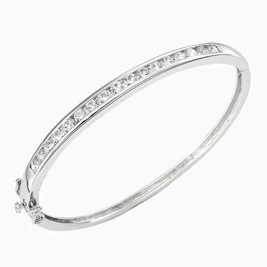 Bracelet Jonc Pour Femme En Réel Diamant Rond De 2,55 Carats Avec Or Blanc De 14k