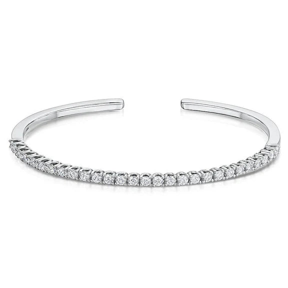 Bracelet Jonc Réel Diamant Coupe Ronde 7 Ct Nouvel Or Blanc 14K