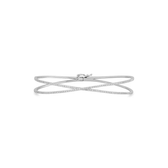 Bracelet Jonc Réel Diamant De Taille Brillante De 3,60 Carats En Or Blanc De 14K