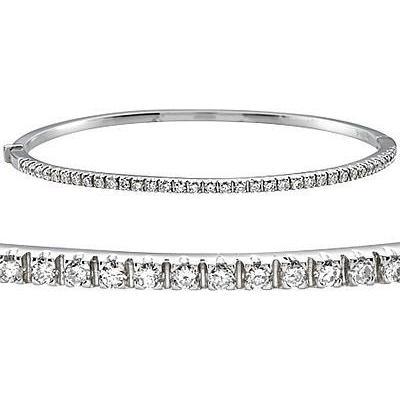 Bracelet Jonc Réel Diamant Rond En Or Blanc 14K Bijoux 5 Carats