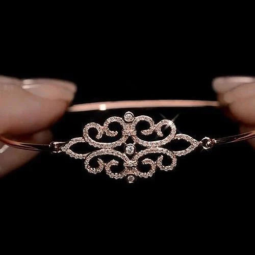 Bracelet Jonc en Authentique Diamant de 5 Carats, or Rose Pour Femme Bijoux 