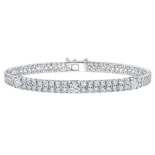 Bracelet Naturel Diamants Double Rang Serti De Griffes Coupe Ronde 10 Carats WG 14K