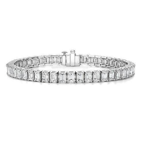 Bracelet Naturel Diamants Scintillants Taille Émeraude 22.50 Carats Or Blanc 14K