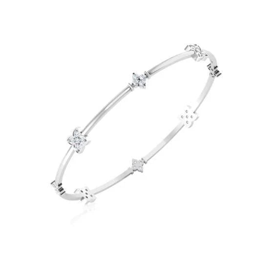 Bracelet Or Blanc De 14K En Réel Diamant Rond  De 3,60 Carats Pour Femme