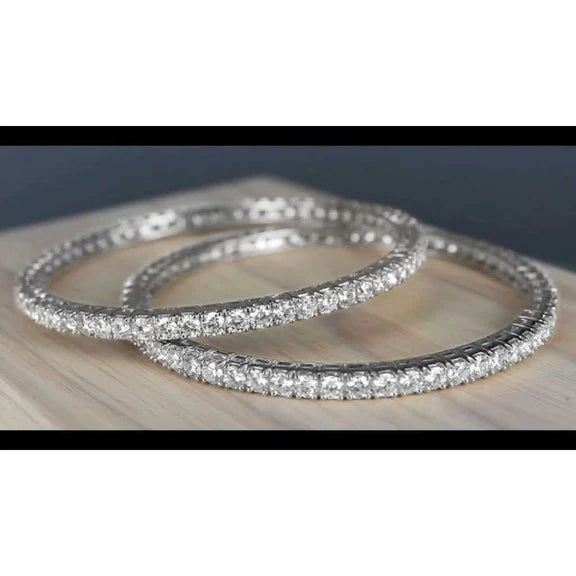Bracelet Pour Femme Avec Réel Diamants Ronds 9 Carats En Or Blanc 14K