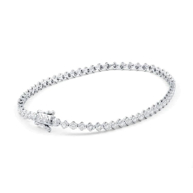 Bracelet Pour Femme à 3 Carats De Naturel Diamants Ronds Petits 14K D'Or Blanc
