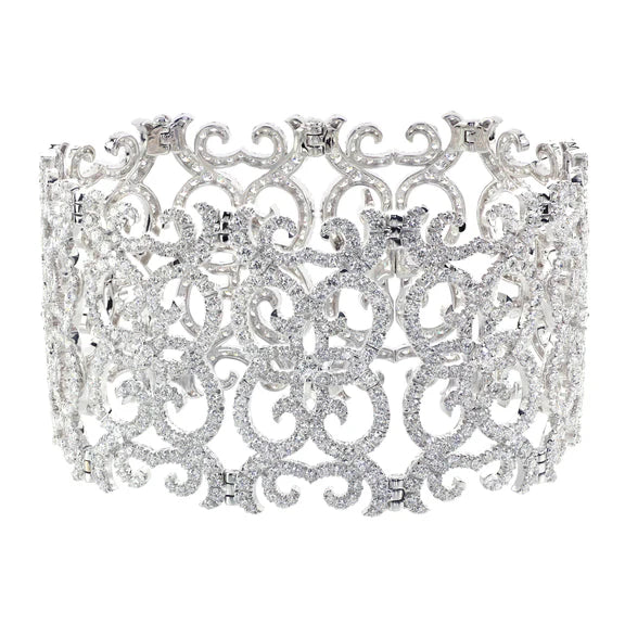 Bracelet Pour Femmes A 12 Carats De Naturel Diamants Ronds 14K D'Or Blanc