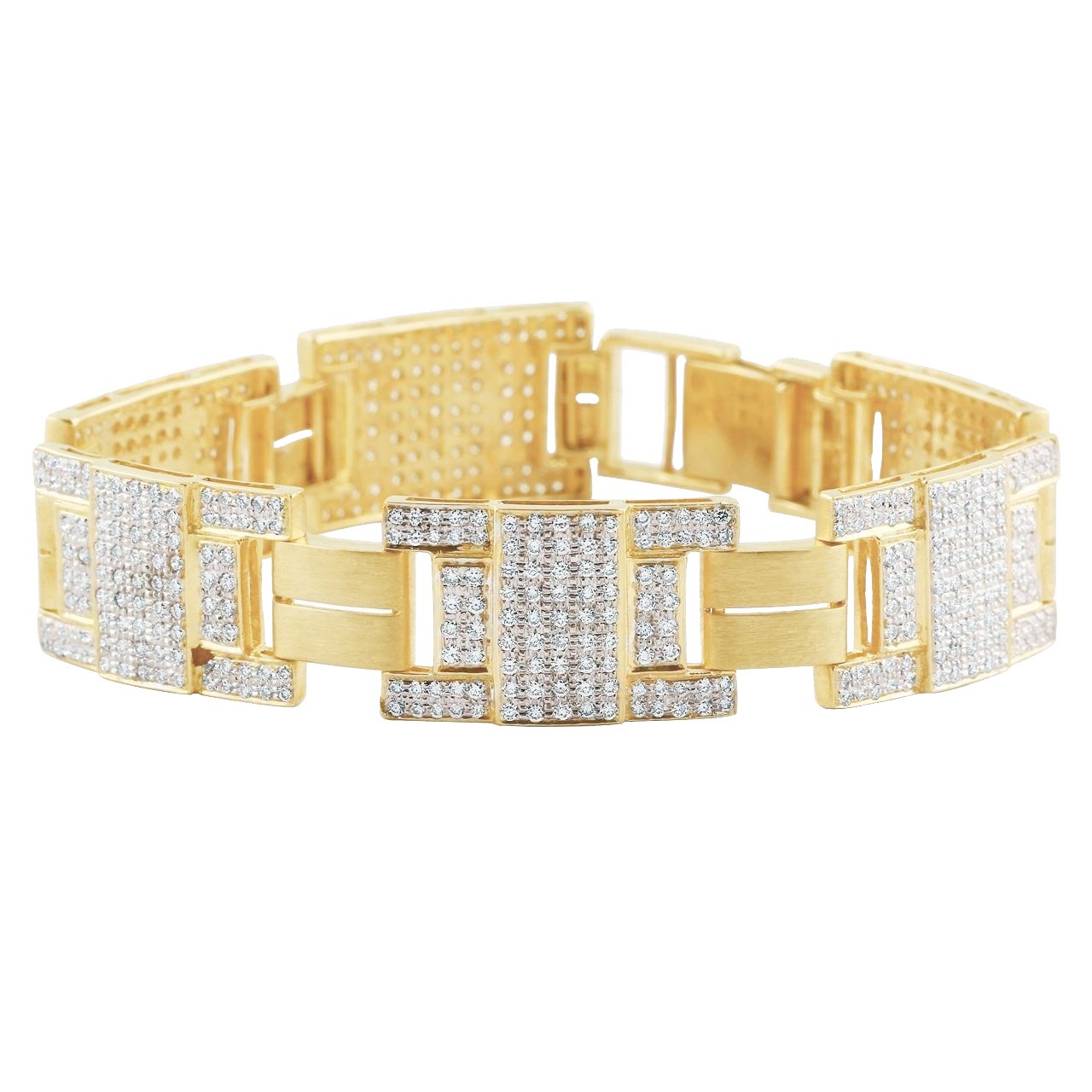 Bracelet Pour Homme Avec Véritable Diamants Ronds Magnifiques 16 Carats En Or Jaune 14K
