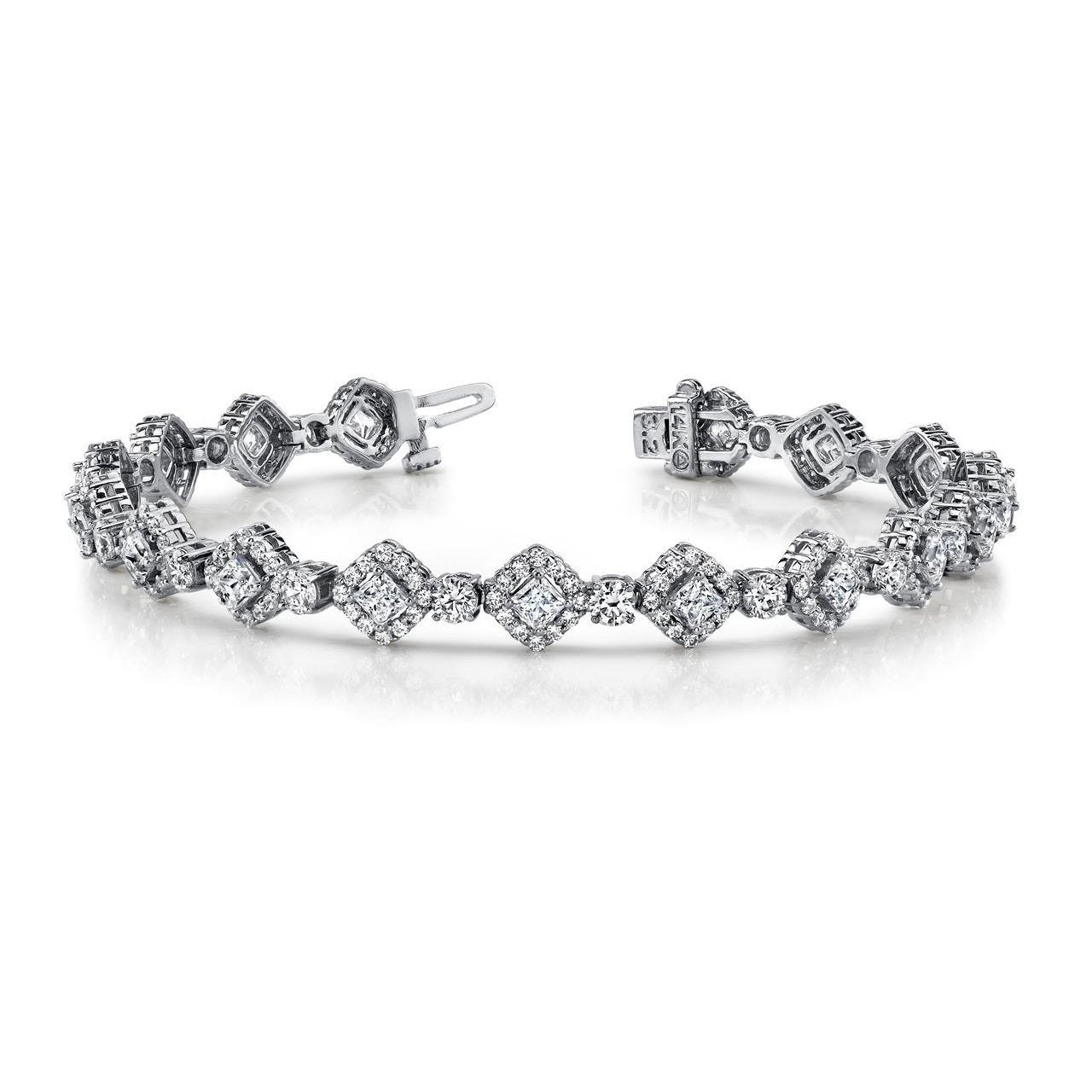 Bracelet Projecteur En Or Blanc à 11,65 Carats De Véritable Diamants Ronds Et Princesses