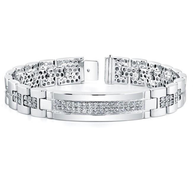 Bracelet Réel Diamant 11 Carats Coupe Ronde Pour Homme En Or Blanc 14 Carats