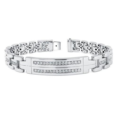 Bracelet Réel Diamant Rond Homme Or Blanc Massif Joaillerie Fine 5 Carats