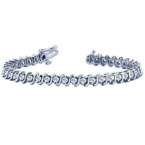Bracelet S Link Design Réel Diamond Tennis En Or Blanc 14 Carats