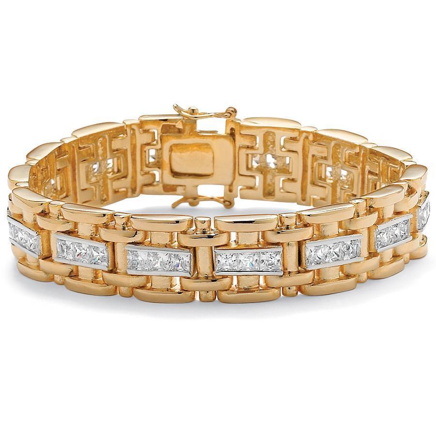 Bracelet Serti De Naturel Diamants Taille Princesse 14 Carats En Or Bicolore 14K