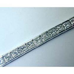 Bracelet Serti Véritable Diamants Taille Princesse 11.50 Carats Or Blanc