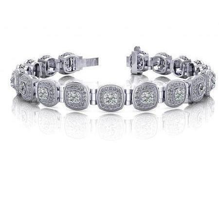 Bracelet Superbe Avec Liens À 10,50 Carats De Naturel Diamants Ronds 14K D'Or Blanc