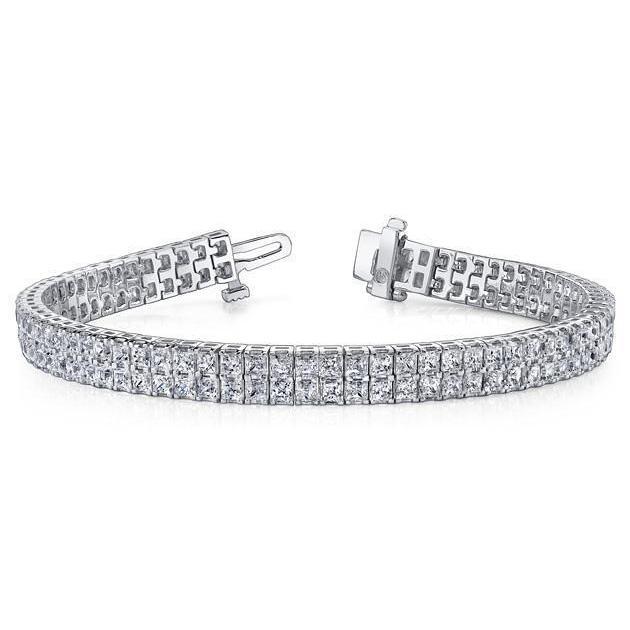 Bracelet Tapis Magnifique à 21 Carats De Réel Diamants Princesses 14K D'Or Blanc