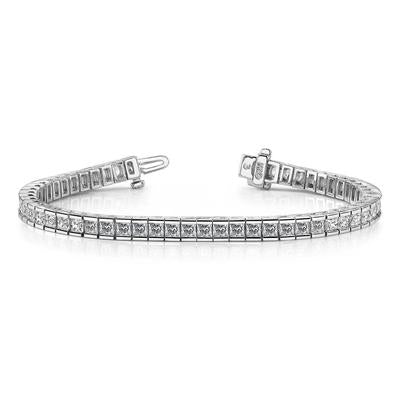 Bracelet Tennis 10 Carats Taille Princesse Magnifique Réel Diamants Or Blanc