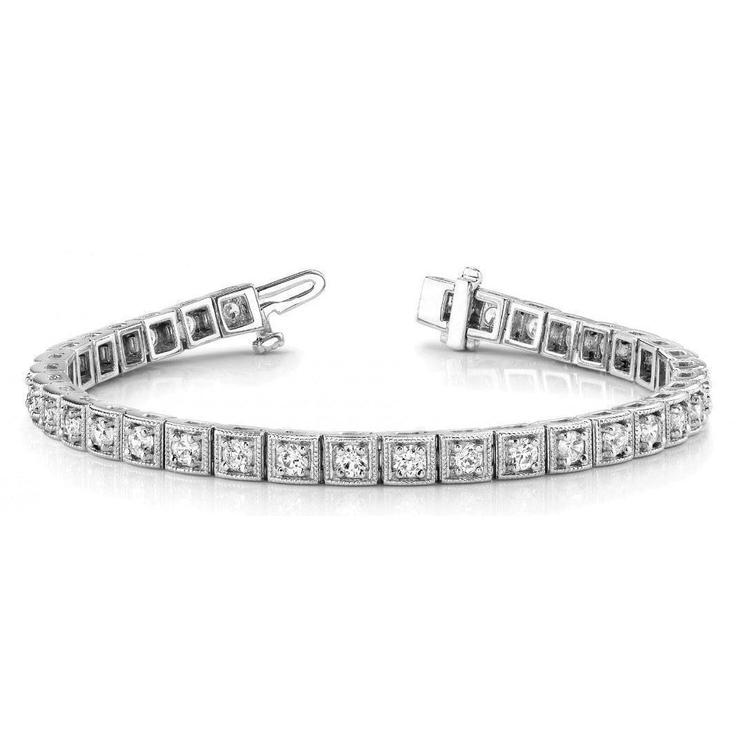 Bracelet Tennis 3,50 Carats De Naturel Diamants Ronds Et 35 Pierres 14K d'Or Blanc